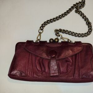 Lockheart Maroon Leather Shoulder Bag - Clutch